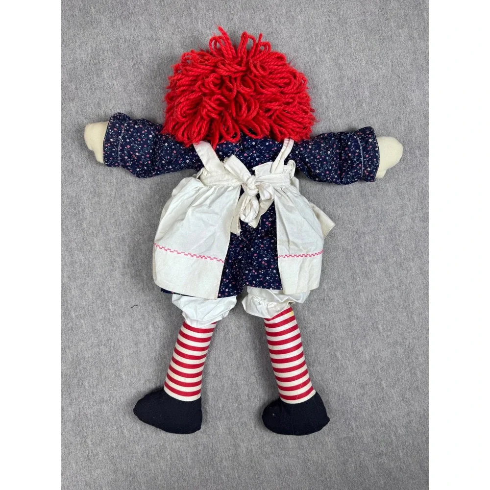 Vintage Raggedy Ann Cloth Doll Red Yarn Hair Floral Dress 20 Inch Plush Toy